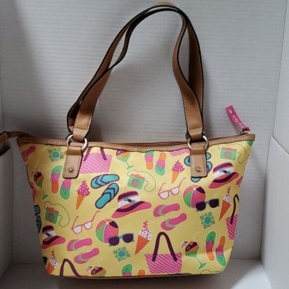 Lily Bloom Bag Summer Beach Flip Flops Balls Tote Shoulder Handbag Purse Women's - Picture 3 of 15